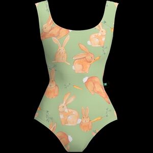 LuckyLeo Green Bunny Print Leotard, M